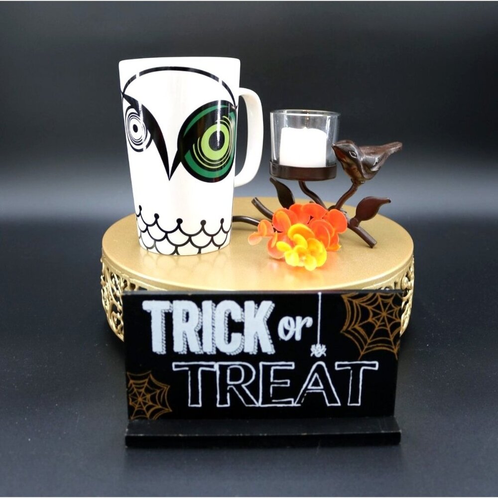 Starbucks 2014 Green-Eyed Owl 16oz Limited Edition White Mug. Excellent Cond